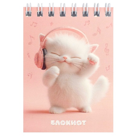 Блокнот А7 40л  гребень "КОТЕНОК МЕЛОМАН" клетка   70964   1/5