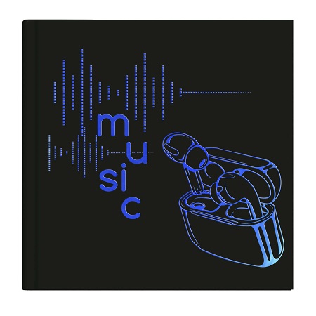 Бизнес-блокнот А6 105х105 мм  80л 7БЦ   СИНИЕ НАУШНИКИ  тиснение фольгой   61550