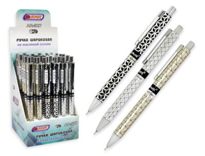 Ручка авт. Серебряный к. с рисунком  Синяя 0,7  на масл.осн.  AR-527  1/36