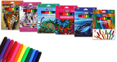 Фломастеры 12 цв в картонной упаковке европодвес AR-975-12