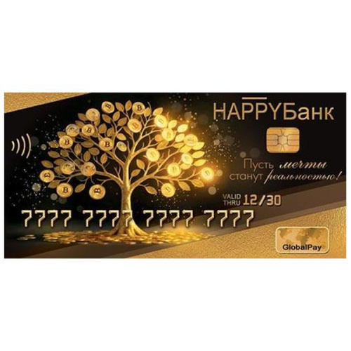 Конверт для денег  Happy Банк, золотая карта, денежное дерево, золотые блестки, рельеф, без текста  2-16-3162