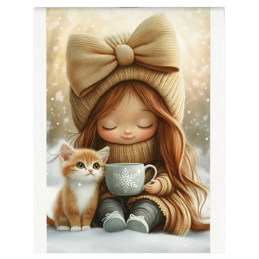 Блокнот А6  40л "ДЕВОЧКА С КОТЕНКОМ И КОФЕ" 1 скоба сверху, клетка   71639