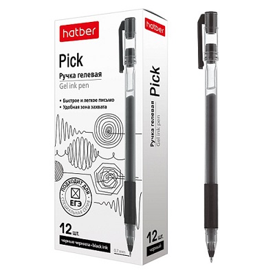 Ручка гелевая ЧЕРНАЯ  0,7мм  Pick резиновый держатель для экзаменов  GP_085158  1/12