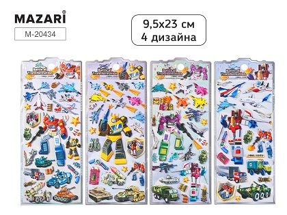 Наклейки РОБОТЫ, 9.5*23 см, 4 дизайна   М-20434    1/12