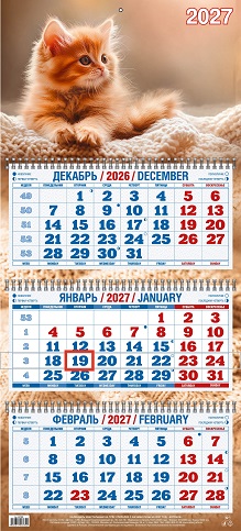 2027 г.Календарь кварт.  3-х. бл. "Котёнок"   с УФ-лаком   арт.4527006